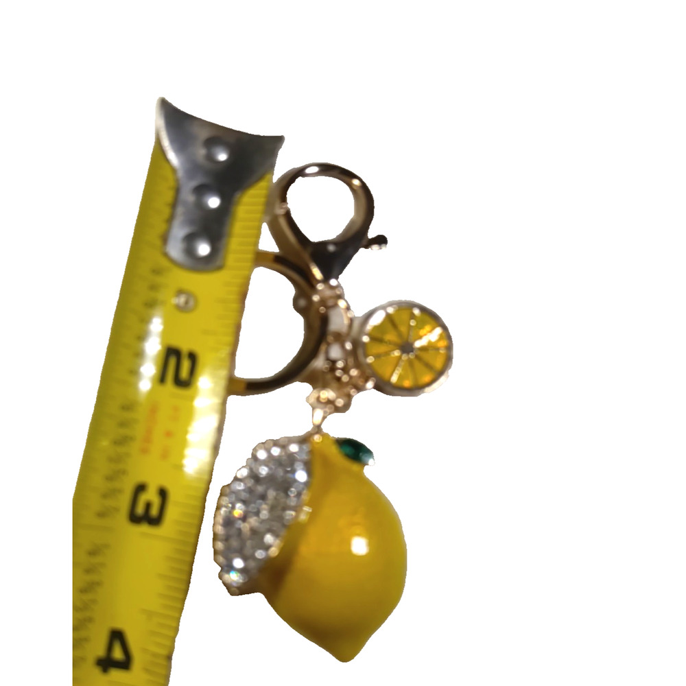 Lemon Keychain Gold Tone Yellow Citrus Rhinestone - Picture 4 of 4